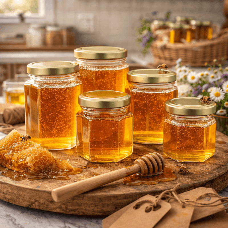 Hexagon Honey Jars